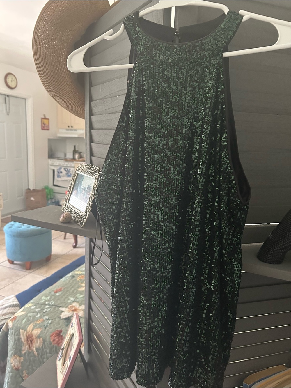 Cable & Gauge Black and Green Sequin Halter Top